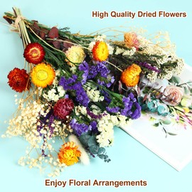 Natural Dried Flower Bouquet, 17" DIY Floral Arrangements with Eucalyptus Strawflower Lavender, Rustic Boho Wedding and Home Centerpiece Decorations, Fall Table Decor