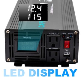 CAPTOK 1000 Watt Pure Sine Wave Power Inverter 12V DC 110V/120V AC with LED Screen Display 2AC Outlets, 5V 2.4A USB Port Power Converter for Car, Truck, Home, Trip