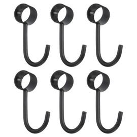 QUARKZMAN Pack of 6 Pipe Hooks, Stainless Steel, 19 mm / 0.75 Inch Inner Diameter, Adjustable Clothes Rail Hook, Coat Hook for Hanging Pots, Black