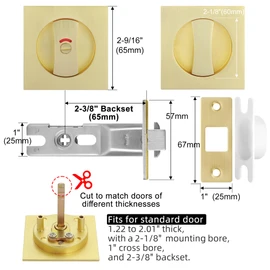 Malimali Pocket Door Lock, Brushed Gold Pocket Door Hardware Square Door Lock with Red-Green Indicators for Privacy Sliding Door Bifold Door Locks and Pulls Handles