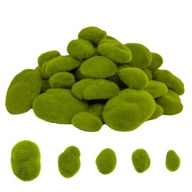 Fuxdre 50PCS Artificial Moss Rocks, 5 Size Green Moss Balls, Green Moss Covered Stones, Fake Moss Decor for Floral Arrangements, Wedding Decorations, Home Decor, Fairy Gardens and Crafting