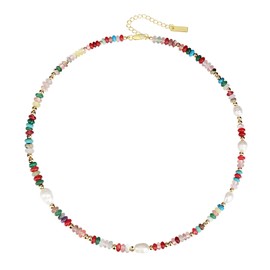 Boho Beaded Necklace for Women Natural Colorful Gemstones Pearl Choker Necklaces Gold Plated Summer Beach Necklace Jewelry Gifts