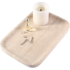 Marble Vanity Tray for Dresser Organizer, Travertine Bathroom Tray Countertop, Decorative Serving Trays, Kitchen Sink Storage, Jewelry & Perfume Holder(Travertino Romano)