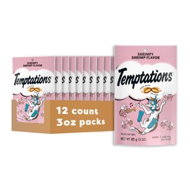 Temptations Classic Crunchy and Soft Cat Treats, Shrimpy Shrimp Flavor, 3 oz. Pouch (Pack of 12)