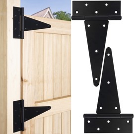 10 Inch T-Strap Gate Hinges, Heavy Duty Shed Barn Door Hinges, Black Tee Hinges for Wooden Fence, Yard Gate, Wrought Hardware Iron Rustproof (2 Pack)