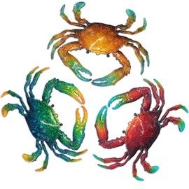 John's Studio Metal Crab Sea Wall Decor Outdoor Garden Hanging Art Sculptures Home Ocean Theme Decorations for Kitchen Bathroom and Pool - 3 PCS
