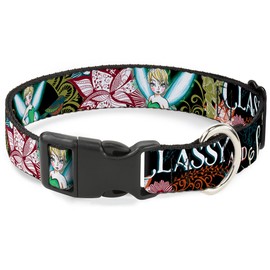 Buckle-Down Plastic Clip Collar - Tinker Bell Floral Collage Classy and Sassy - 1.5" Wide - Fits 18-32" Neck - Large