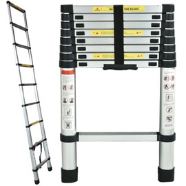Telescoping Extension Ladder 8.5FT, Aluminum Telescopic Ladders with Non-Slip Rubber Feet for RV Outdoor Indoor Use, Heavy Duty Portable Extension Folding Ladder Adjustable Height 9 Step Attic Ladder