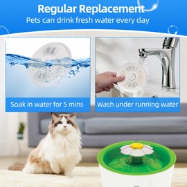 SAIERTE 8 Pack Cat Water Fountain Filters – Triple-Action Replacement Filters with Activated Carbon & Resin, Compatible with 3L Flower Pet Fountains for Cats & Small Dogs Includes 2 Cleaning Brushes