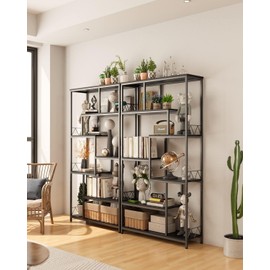 Gizoon 71” Industrial Bookshelves for Storage, Tall Display Etagere 8-Shelves for Bedroom, Metal Frame Staggered Bookcases for Bedroom, Living Room, Home Office, Black