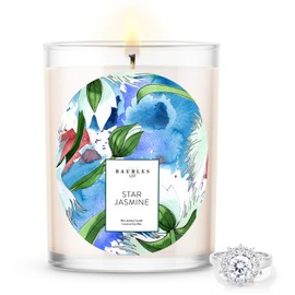 Kate Bissett Baubles Star Jasmine Scented Premium Candle and Jewelry with Surprise Ring Inside | 18 oz Large Candle | Made in USA | Parrafin Free | Size 05