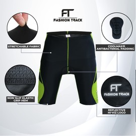 FT Fashion Track Cycling Shorts Mens - MTB Shorts - Coolmax Quick Dry Breathable Padded Shorts– (Black/Green, XXL)