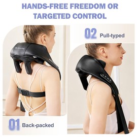 DS SAVORING Cordless Neck and Shoulder Massager with Heat, Electric Deep Tissue Kneading for Back Pain, Hands-Free Shiatsu Massage Pillow, Portable for Home, Office, Travel
