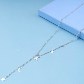 Atentuyi Star Y Lariat Necklace Silver Star Necklace Long Chain Necklace Boho Moon Necklace Jewelry for Women and Girls