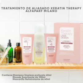  Kit de Keratina Alfaparf 3 en 1 | Shampoo + Mousse + Mascarilla | Alisado, Hidratación y Brillo