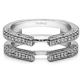 TwoBirch - Anillo de Plata de Ley con diseño de Catedral con Bordes de Grano y Filigrana con circonita cúbica (0,29 Quilates) TW.