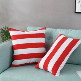 TAOSON Home Decorative Cotton Canvas Square Throw Pillow Cover Cushion Case Stripe Toss Pillowcase with Hidden Zipper Closure Multiple Colors (18"x18"(45x45cm), Red)