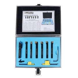 Accusize Industrial Tools 1/4'' Shank 7 Pc Indexable Carbide Turning Tool Set in Fitted Box, 2387-2001