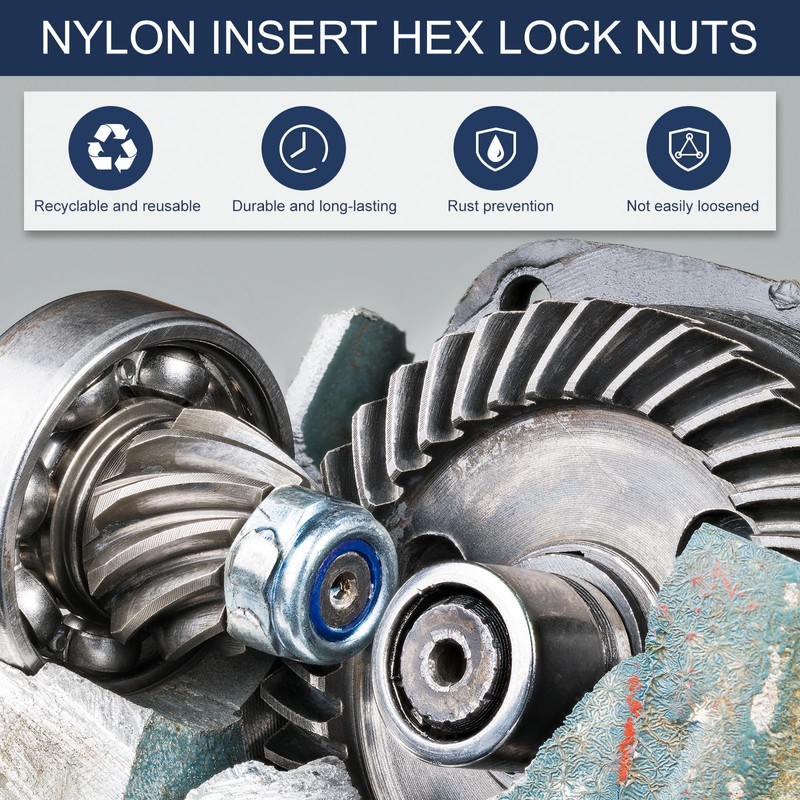 sourcing map 12Pcs 1/4"-20 Nylon Insert Hex Lock Nuts, Carbon