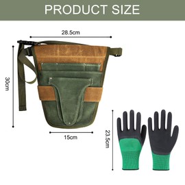 Handy Garden Tool Belt, Heavy Duty Small Bag Pouch with Multiple Pocket, Adjustable Waist Belt Outdoor Gardening Belt Pouch with Protective Gloves for Women Men Gardeners Carpenters Builders Joiners