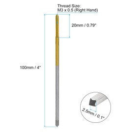 uxcell Metric Thread Tap M3 x 0.5 H2 100mm Extra Long Titanium Coated M35 High Speed Steel Straight Flute Screw Thread Milling Machine Taps Threading Tapping Repair Tool