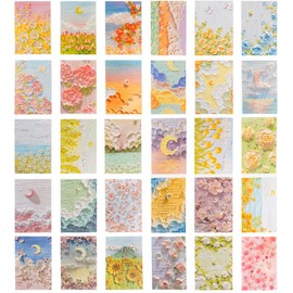 Sunch Craft 60 Sheets Vintage Oil Painting Postcards 3D Aesthetics Art Greeting Cards Flower Moon Sea Pattern Postcards