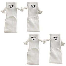 2 Pairs of Magnetic Socks with Hands, Friendship Socks, Magnetic Socks, Small Gifts for Boyfriend, Women, Girlfriend, Friends, Partner, Couples, Children, White