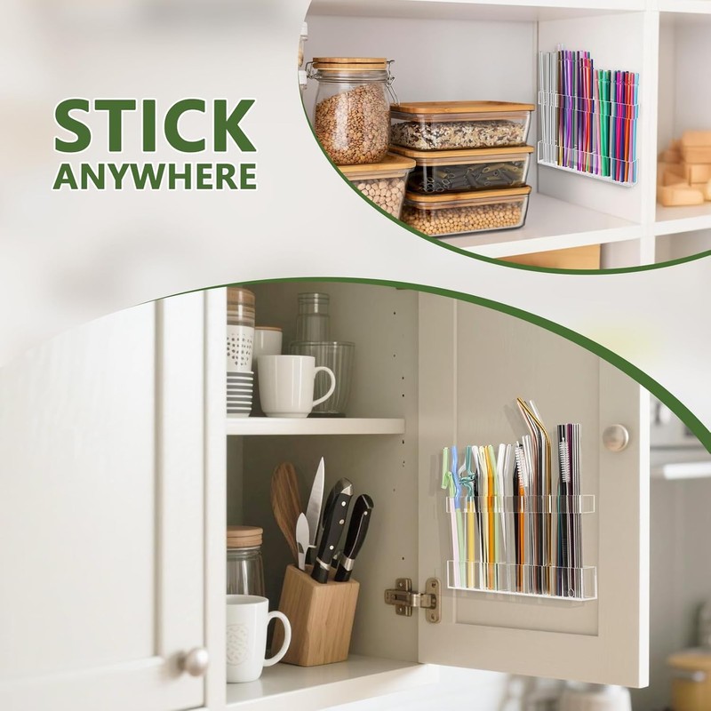 CIEO Acrylic Straw Holder for Cabinet Door, 6-9.8 Inches Adjustable