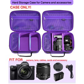 RAIACE Hard Case Compatible with Sony Alpha 7 II III IV/7R V Camera, for Nikon, for Canon, for Pentax and More.Large Capacity With Mesh Pocket for Lens, Charger, Cables, Cards and Accessories.-Purple