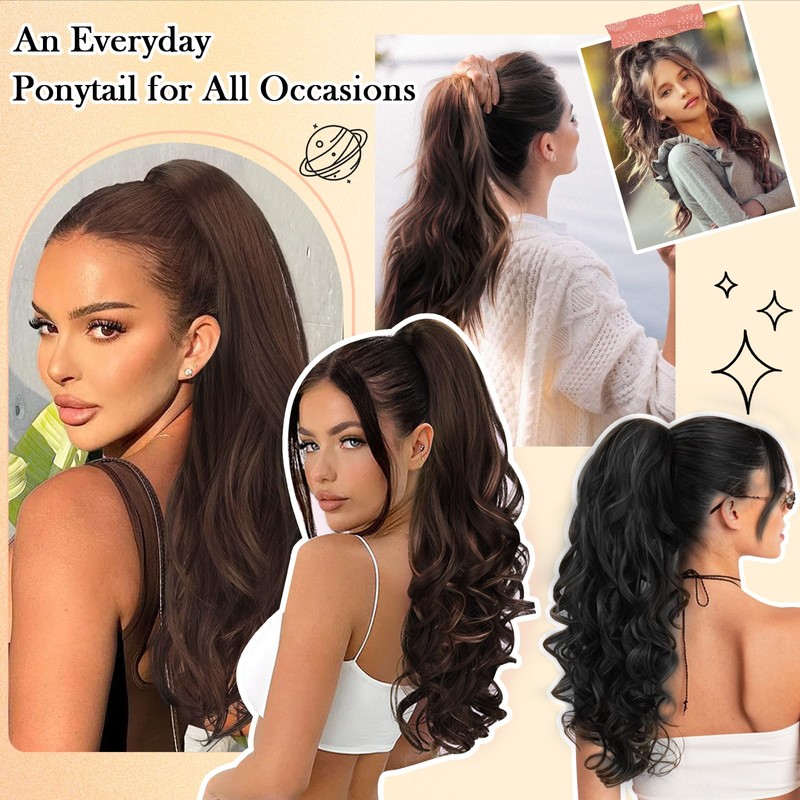 Black Ponytail Extension 24"Claw Clip Ponytail Extension Long Pony Tails