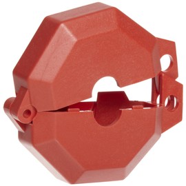 Accuform KDD470 STOPOUT Gate Valve Lockout, Fits Valve Handle Diameter 1" to 2-1/2", Hinged Plastic Clamshell Housing, Red