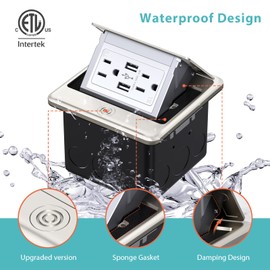 WEBANG Pop Up Floor Outlet Box with 15 Amp Tamper-Resistant USB 5V/4.8A Recepatacle Outlet, Corrosive Resistant Hardware, ETL Listed, Brushed Nickel