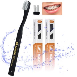 DUJINDENT Orthodontic Toothbrush for Braces [2 Packs][Made in Korea] V Trim Cutting American Bristles Braces Toothbrush for Brackets and Wires Cleaning (Ortho Compact 20 Extra Soft, 2 Pack)