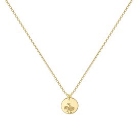 Gold Flower Necklace for Women 14K Gold Plated Birthday Month Necklace Engraved Birth Floral Coin Pendent Necklace