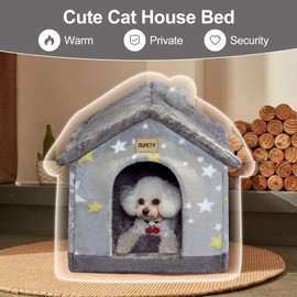 Jiupety Cute Small Dog House Indoor, Foldable Dog House Kennel Bed Mat with Cushion, L Size Dog Tent Up to 31 lbs Dog, Dog Cave Bed with Non-Slip Bottom, Brown