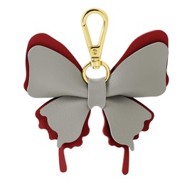 [tonecraft] 蝶々 バイカラー バッグチャーム シンプル バタフライ オーソドックス キーホルダー 人気 おしゃれ 可愛い ちょう PUレザー (グレー×ダークレッド)