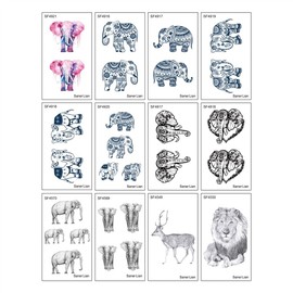 SanerLian Elephant Tattoo Sticker Cartoon Temporary Fake Hand Arm Shoulder Men Women Boys Girls 10.5X6cm Set of 12 (SF279)