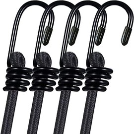 iCOMO 4 Pack Bungee Cord with Hooks, 24" Heavy Duty Bungee Cords with Durable Metal Hooks, Bungee Cords Heavy Duty Outdoor - Black