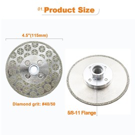 Electroplated Diamond Cutting Grinding Disc,BRSCHNITT 4 1/2 inch 115mm for Granite Marble Single Side Coated Diamond Grinding Wheel with 5/8-11 Flange