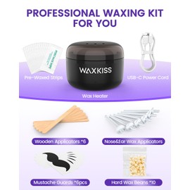 Nose Wax Kit for Eyebrow Ear Facial Hair Removal, Mini Waxing Kit for Women Men with 50g Beads, 6 Applicators, 6 Nose Sticks, Portable at Home Waxer Melter Machine Kit for Face Waxing, Black