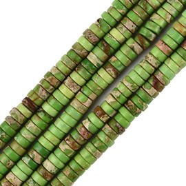 190pcs 4mm*2mm Natural Fruit Green Sea Sediment Imperial Jasper Heishi Disc Gemstone Loose Semi Precious Stone Spacer Beads Jewelry Making Design Crafts 15 Inch
