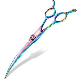 7" Downward Curved Dog Grooming Scissors for Grooming Face and Paws Safety Shears Trimming Cutting Shears for Dog Cat Pet Grooming Rainbow
