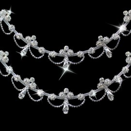 PEARLY JUN 1 Yard Rhinestone Trim Chain Silver Diamond Applique Crystal Ribbon Fringe String for Wedding Dress Straps Sewing Clothes Accessory Crafts Bedazzling Embellishments