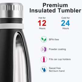 koodee 12 oz Stainless Steel Vacuum Insulated Water Bottle for School-Cola Shape Metal Sports Water Bottles for Boys, Leakproof and BPA Free (Black)