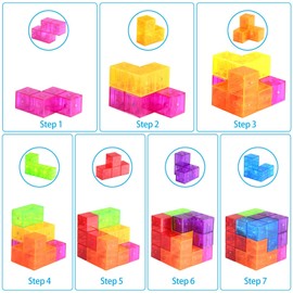 Permanent Puzzle, Magnetic Puzzle, Sage Puzzle, Magnetic Blocks, Magnetic Toys, Magnetic Blocks, Building Blocks, Clear Color, 7 Pieces 3D Puzzles (Multi Color)