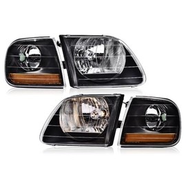 ANDPLAY Headlights Assembly,Compatible with Ford Expeditio 1997-2002/Fit Ford F250 1988-1999/Fit Ford F150 1998-2003 Bumper Headlamp,Clear lens Black Housing Amber Reflector Left & Right