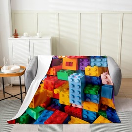 Games Flannel Blanket Boys Girls,Building Blocks Gaming Toy Bricks Fashion Fuzzy Blanket All Season Bed Blanket,3D Geometric Colorful Plush Blanket,Throw 50 x 60 Inches