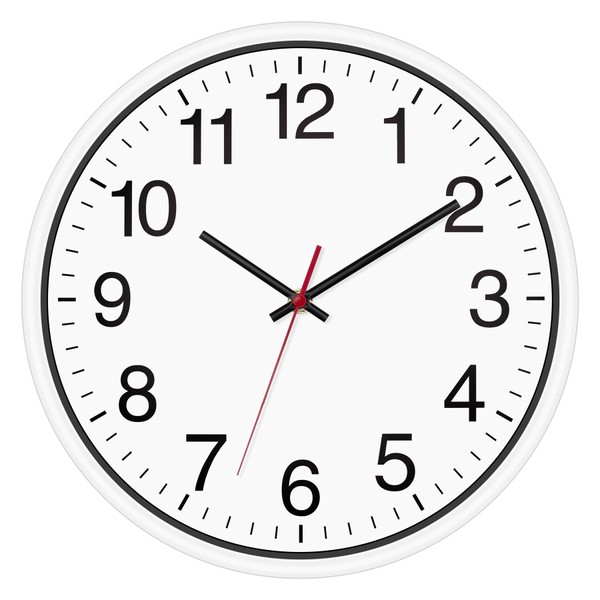Foxtop White Wall Clock Silent Non-Ticking 12 Inch Quartz Battery