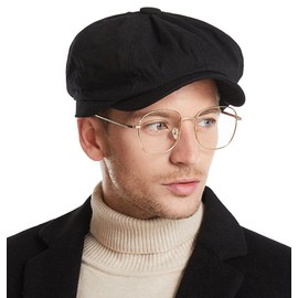 Clakllie Cotton Newsboy Cap Summer Flat Cap Gatsby Cap Men's Adjustable Flat Cap Vintage Plate Hat Gatsby Cabbie Cap, H-BL42-Black