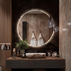 TheiaMo 24" Round Backlit Mirror, Anti-Fog Bathroom Mirror with Lights, 3 Color Dimmable (3000K/4000K/6500K) Touch Sensor, Round Vanity Mirror with Lights for Makeup, IP65 Waterproof